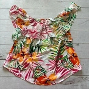 New NY & C 7th Avenue Design Womens Ruffled Floral Cold Shoulder Top siz…